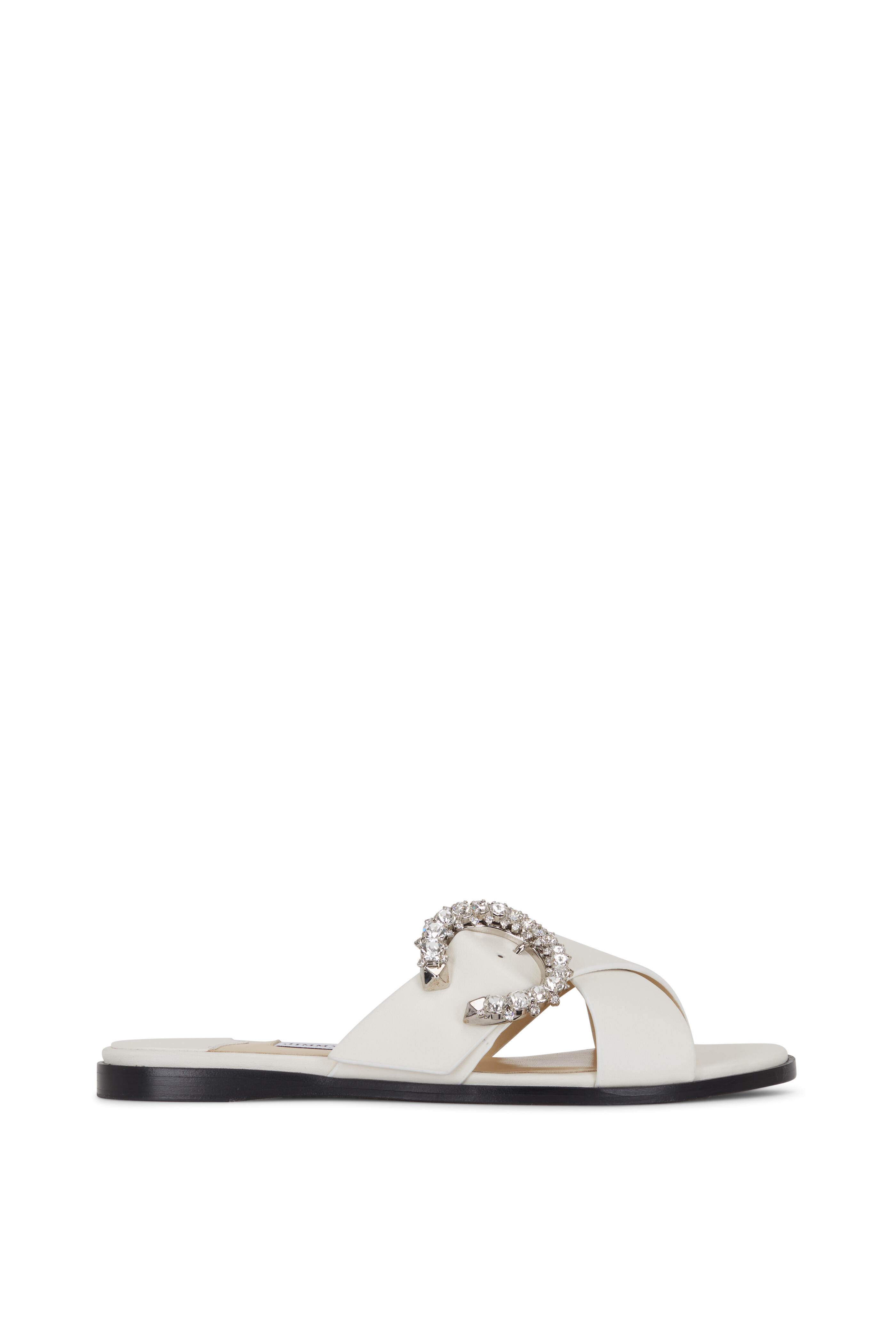 Jimmy Choo - Marle Latte Leather Crystal Buckle Flat