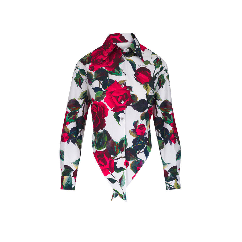Tシャツ・カットソー Dolce & Gabbana FW25 Floral crop shirt (F5P61THS5TR HA5PC) DOLCE&GABBANA Cropped tie-detailed floral-print cotton