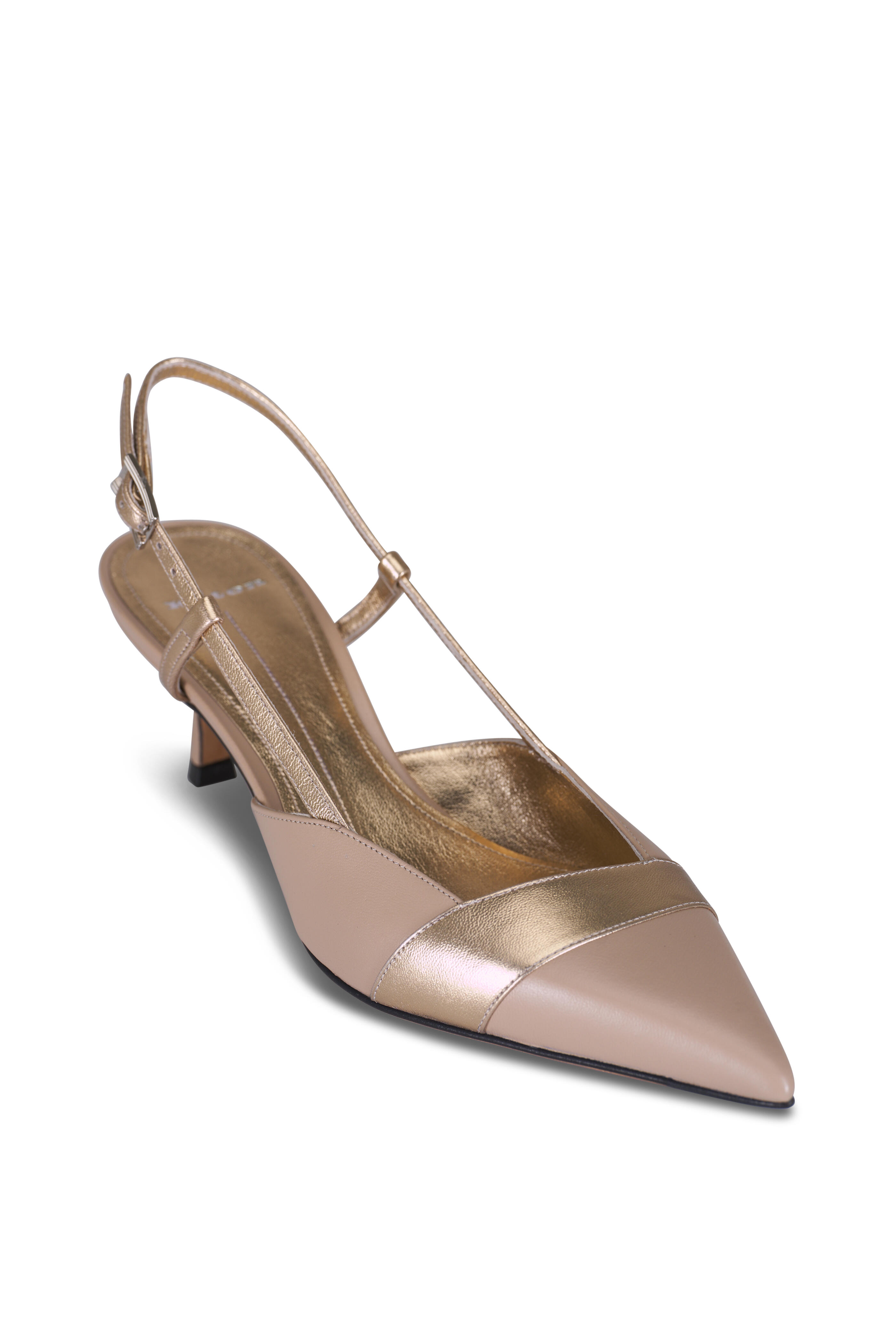 Kiton - Beige & Gold Leather Slingback Pump, 55mm