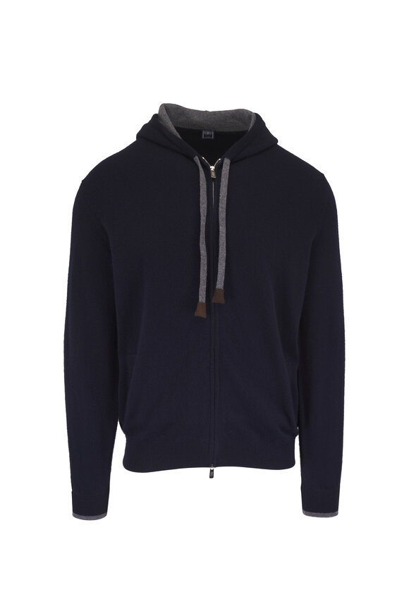 Fedeli Davis Blue Cashmere Zip-Up Hoodie - view 1