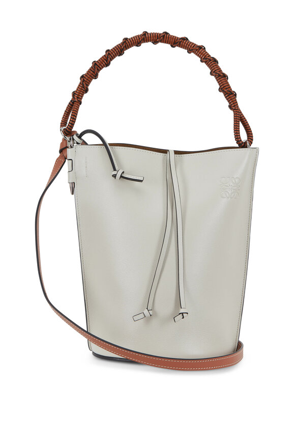 Loewe - White Leather Woven Handle Bucket Bag