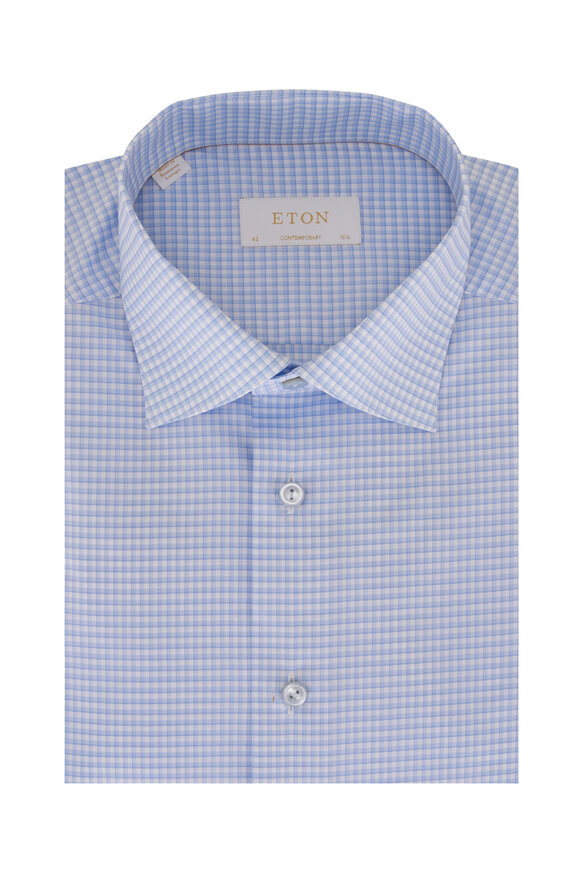 Eton - Light Blue Check Cotton Dress Shirt