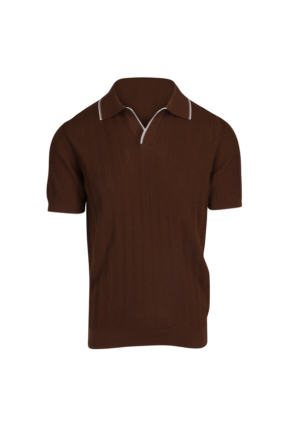 Isaia Brown & Cream Johnny Collar Polo