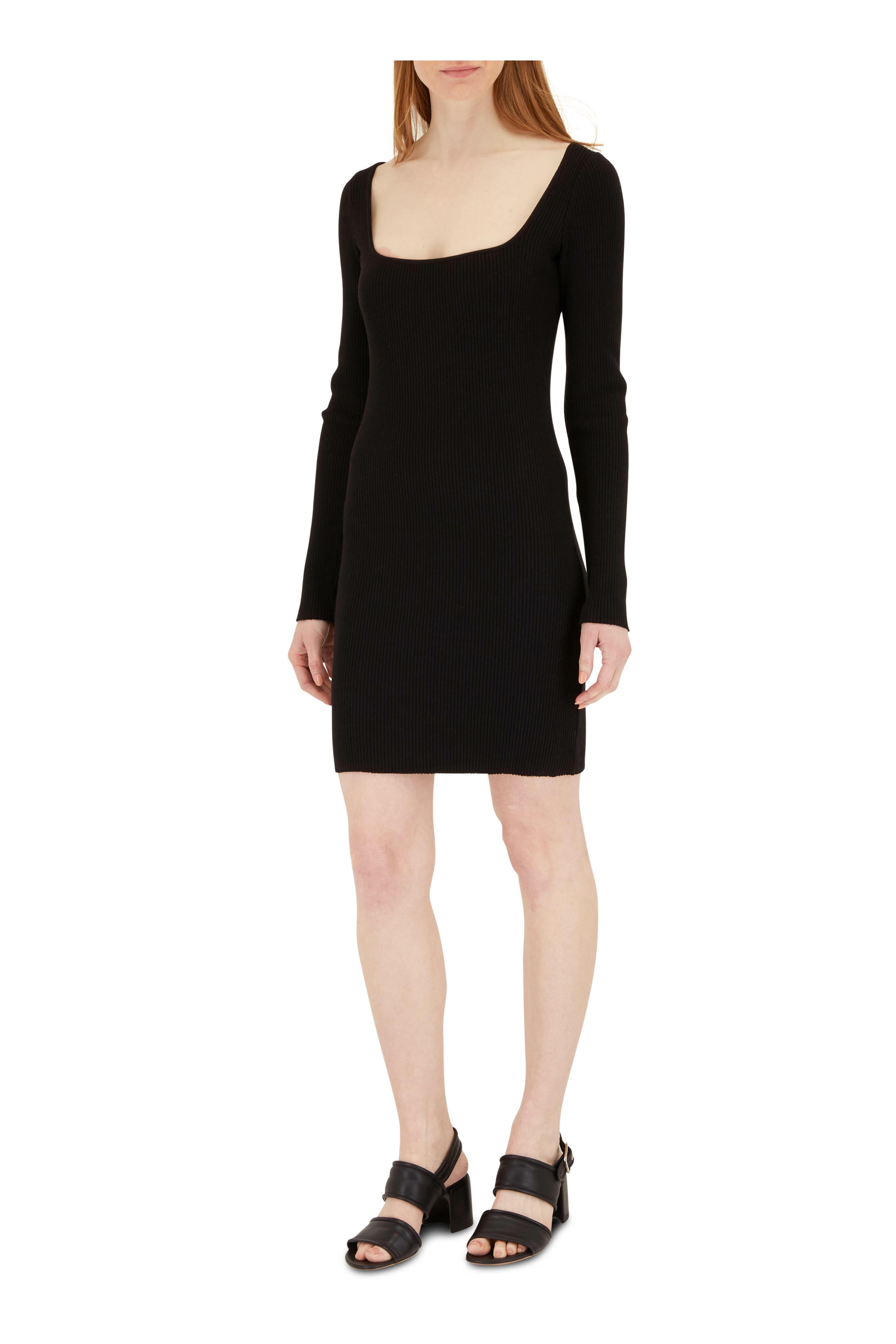 Vince - Black Ribbed Square Neck Mini Dress | Mitchell Stores