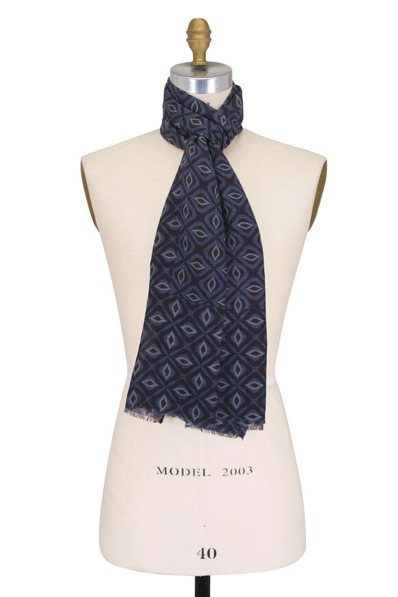Chelsey Imports Blue Multi Geometric Print Wool Scarf