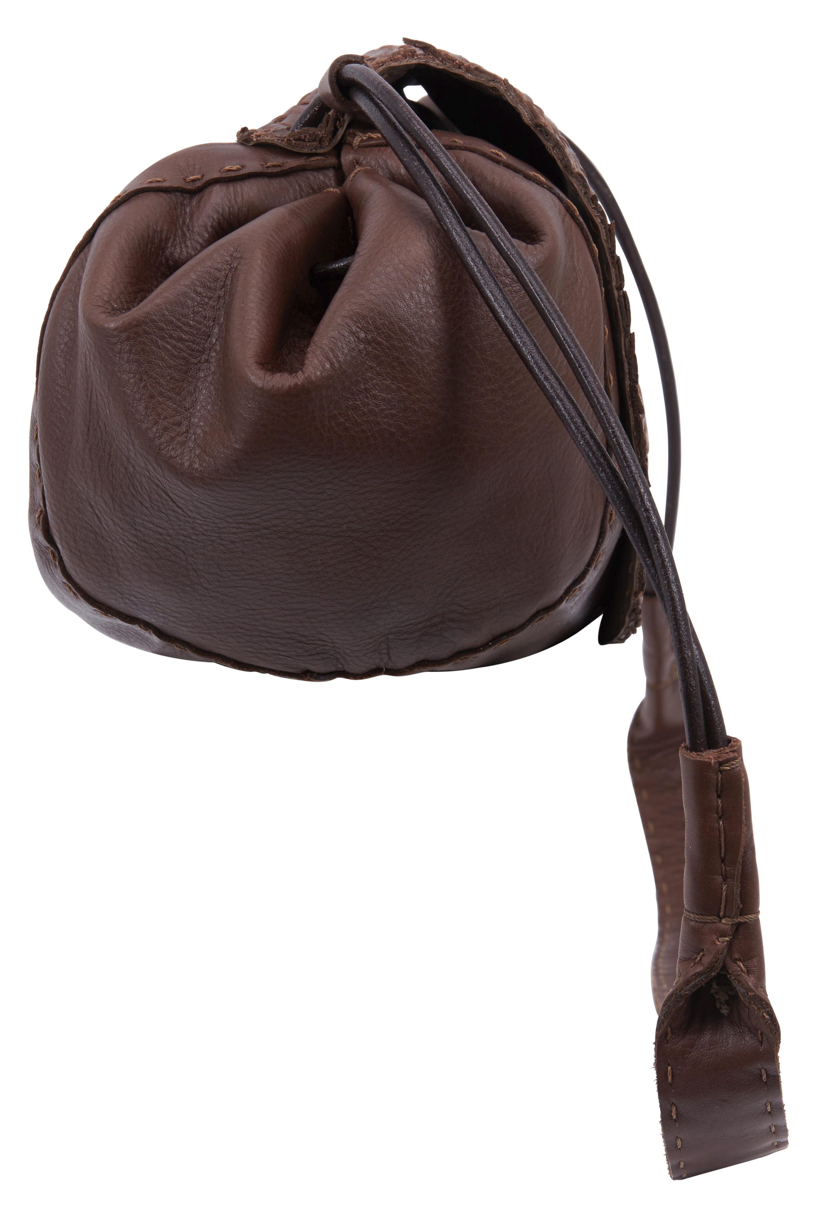 Drawstring Leather Pouch Coin Purse Dark Brown Leather 