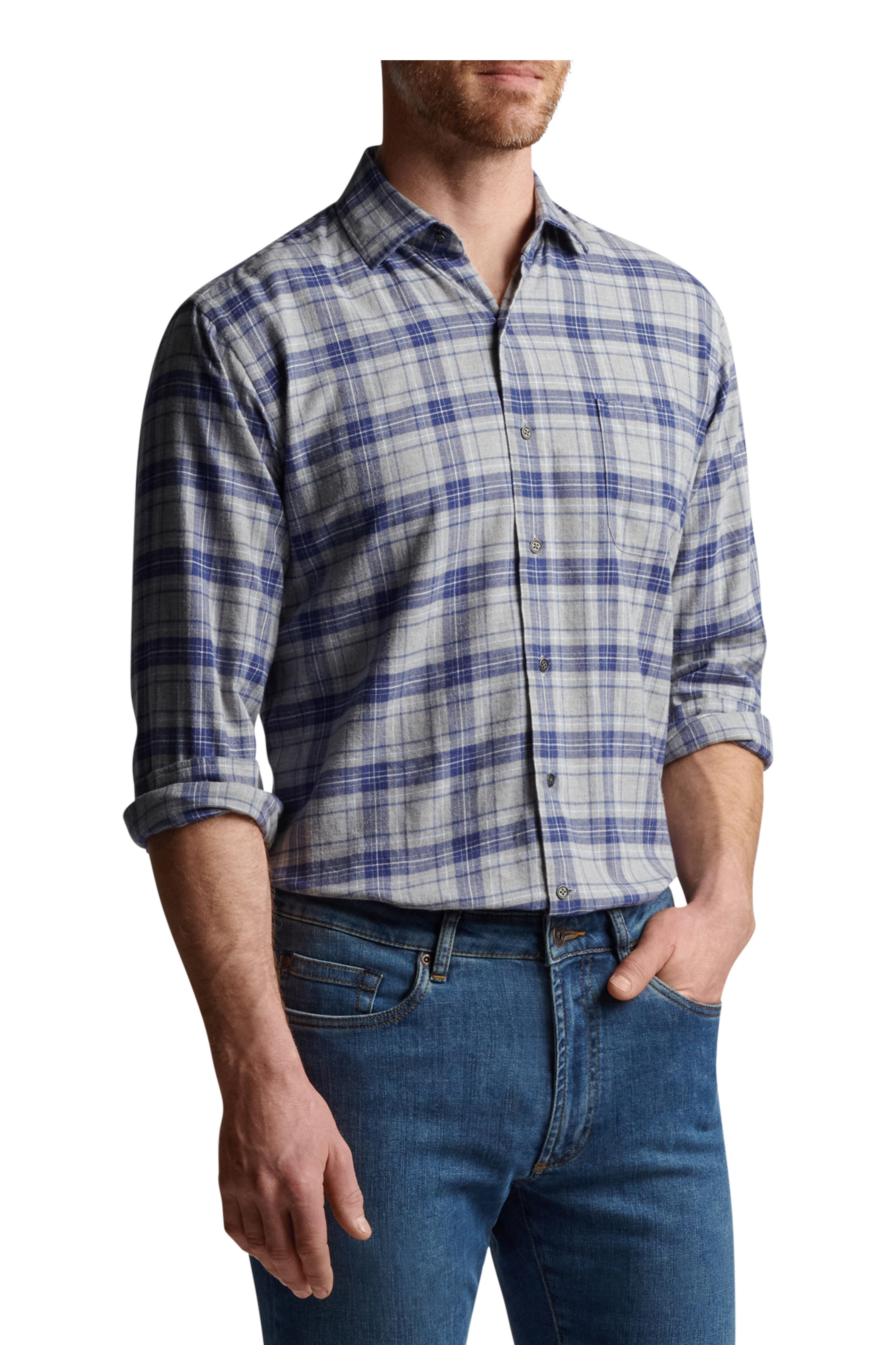 Peter Millar - Mountain Gray Eagle Chase Plaid Cotton Sport Shirt