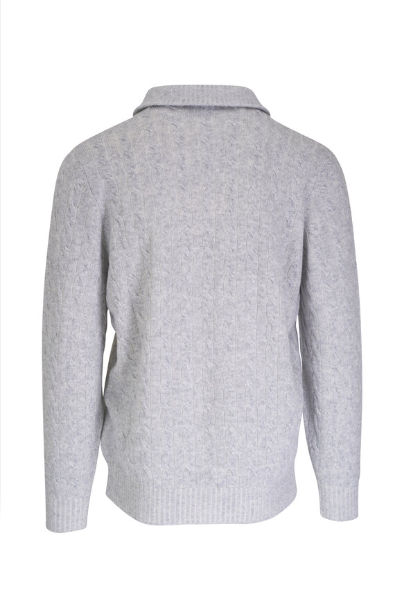 Brunello Cucinelli - Light Gray Cable Knit Quarter Zip Pullover