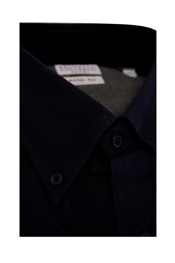 Brunello Cucinelli - Tonal Navy Seersucker Cotton Sport Shirt