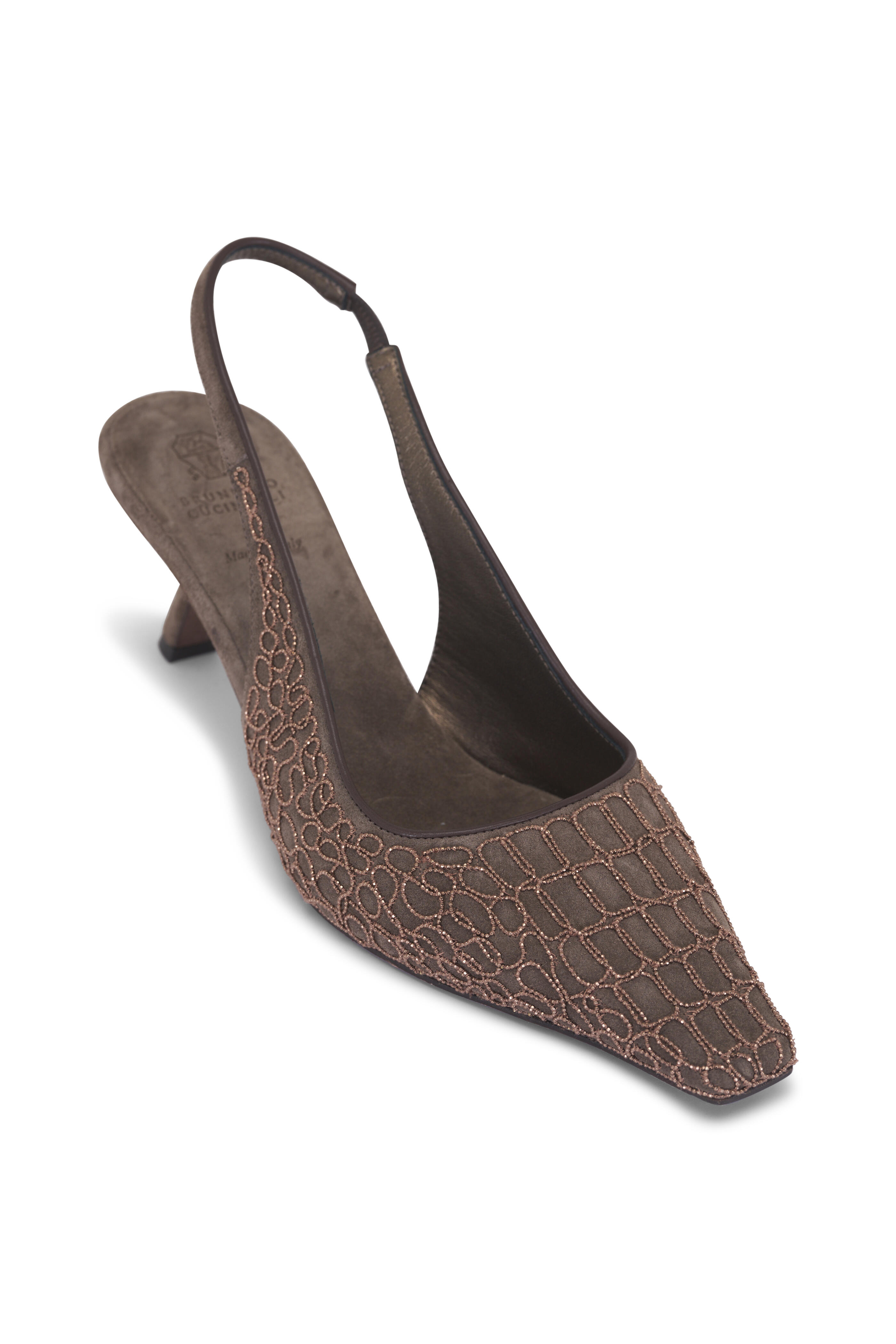 Brunello Cucinelli - Brown Embroidered Monili City Slingback, 55mm