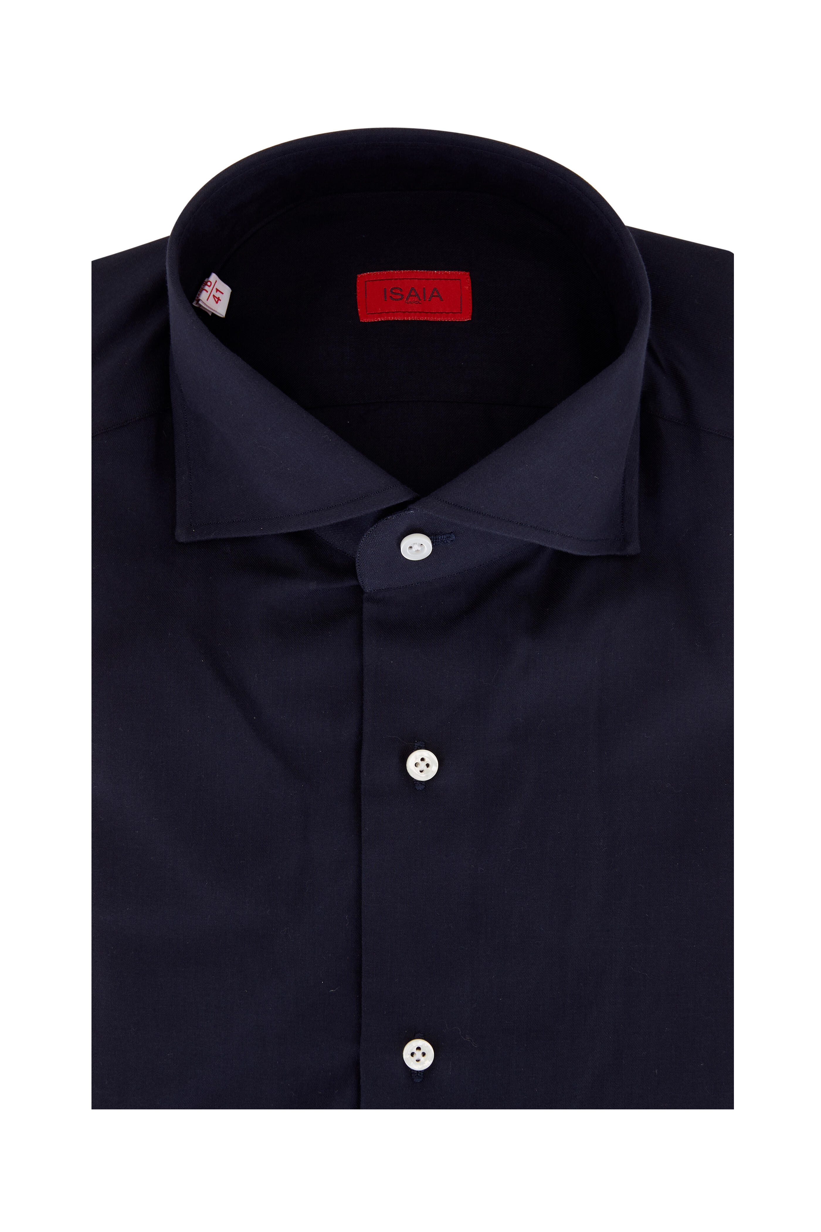 Isaia - Solid Navy Cotton Dress Shirt | Mitchell Stores