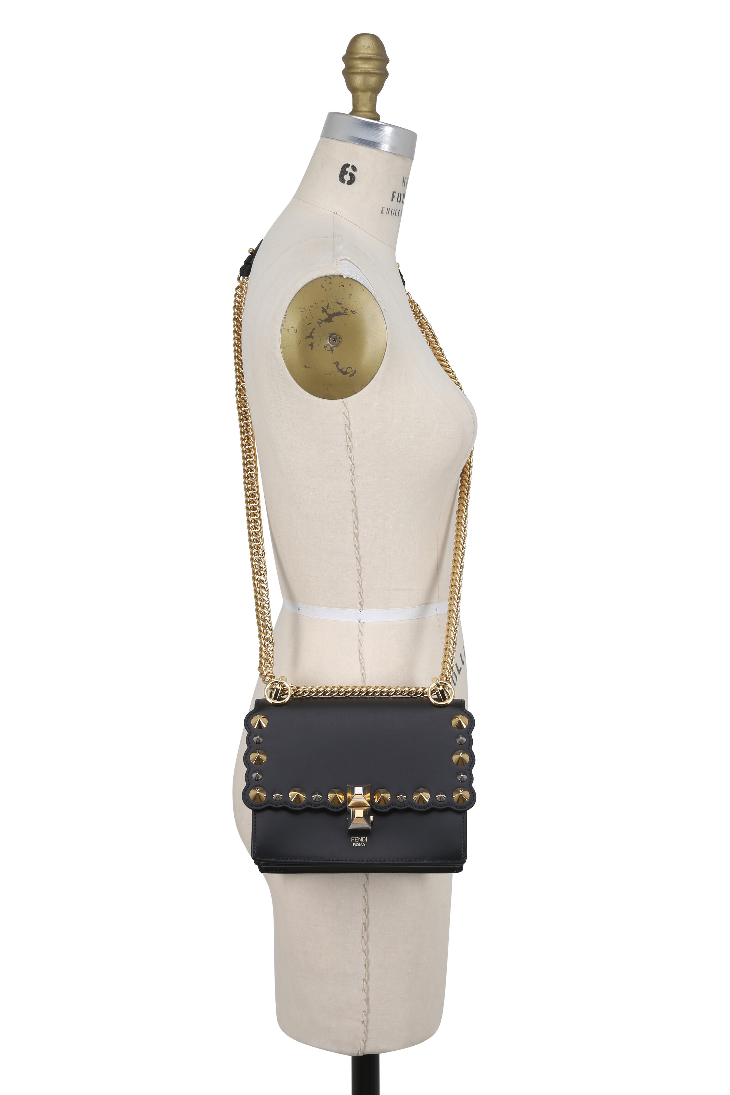 FENDI Small Kan I Perforated Leather Shoulder Bag Ice White