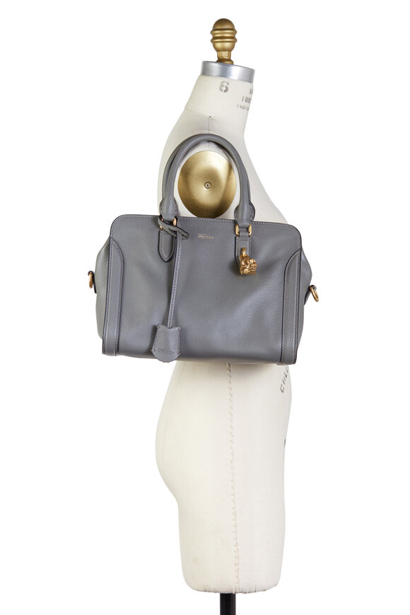 McQueen - Padlock Gray Textured Leather Small Shoulder Bag 