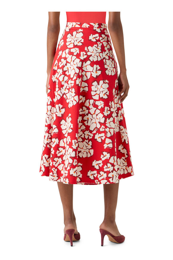 Akris Punto Red & Cream Large Flower Print Midi Skirt - view 3