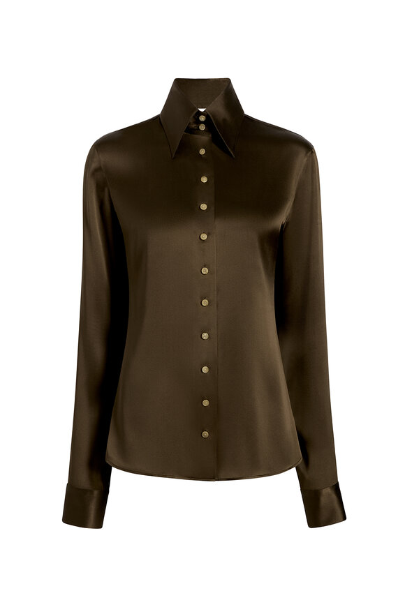 Khaite Ivy Dark Olive Vintage Washed Silk Blouse - view 6