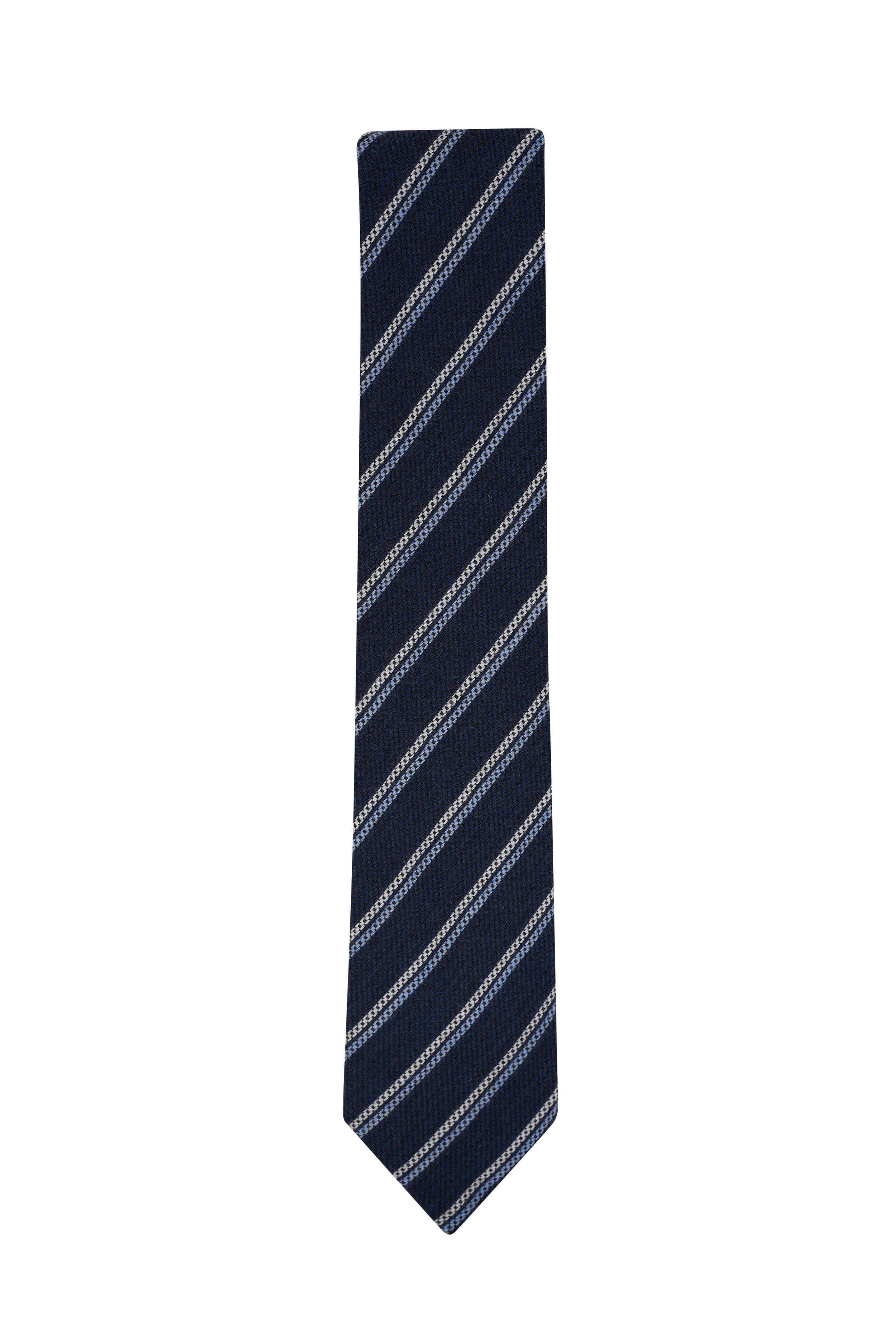 Zegna - Navy Striped Wool Necktie | Mitchell Stores