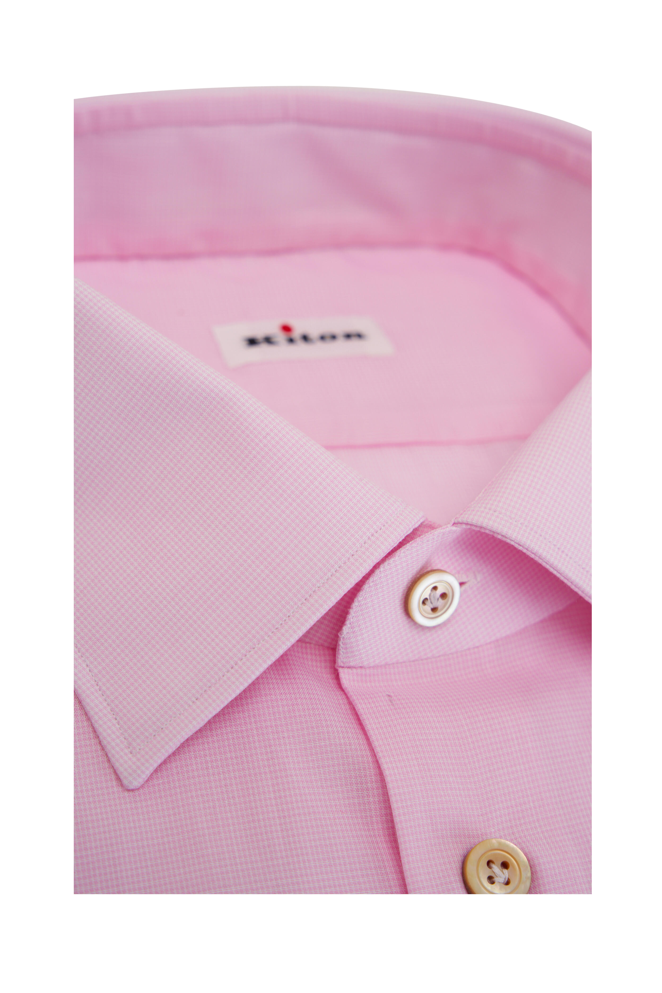 Kiton - Pink Micro Check Cotton Dress Shirt | Mitchell Stores