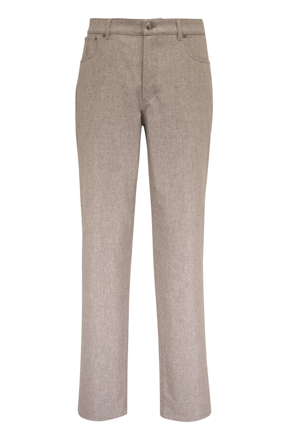 Brunello Cucinelli Stone Virgin Wool Flannel Five-Pocket Pant - view 1
