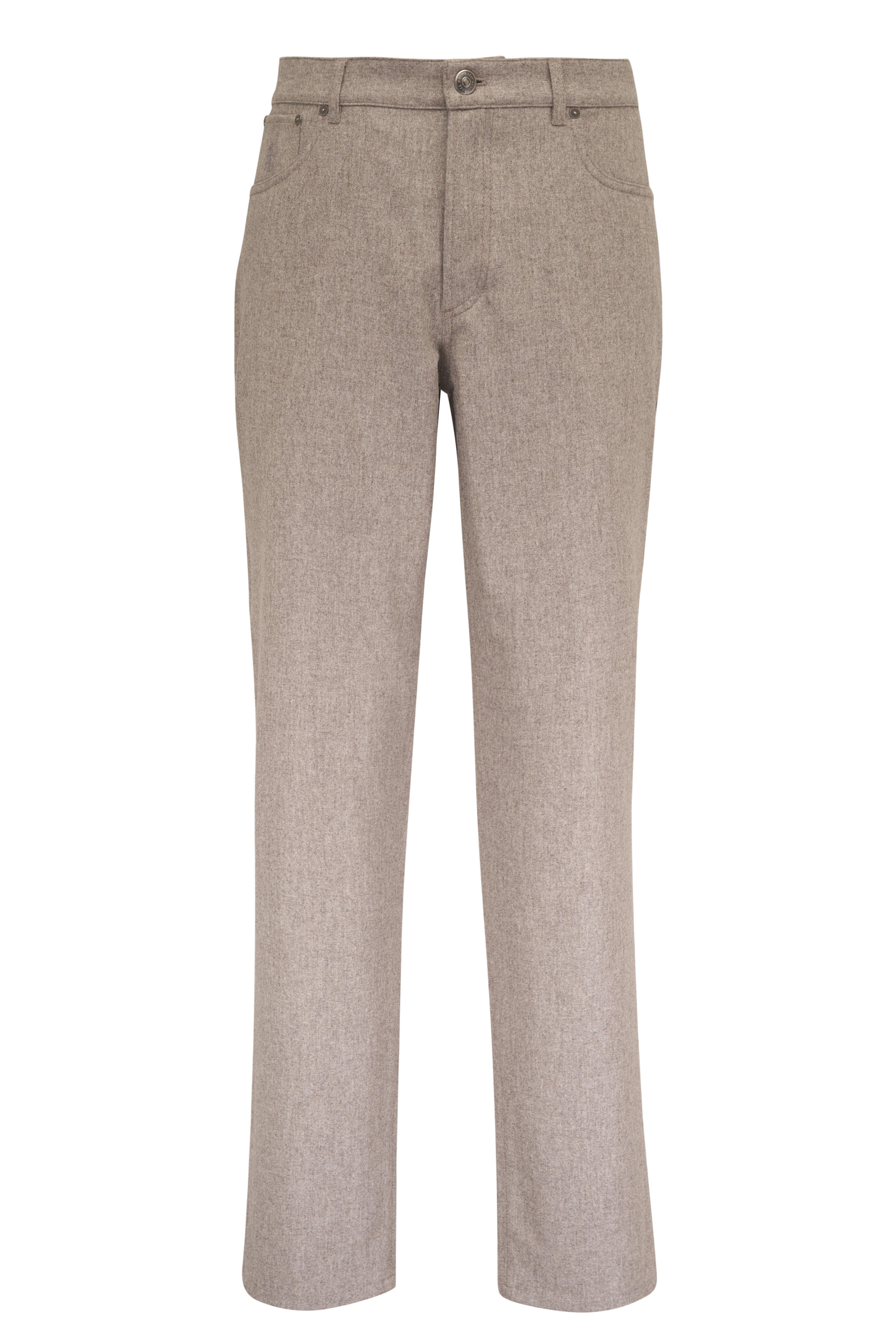 Brunello Cucinelli - Stone Virgin Wool Flannel Five-Pocket Pant - view 1