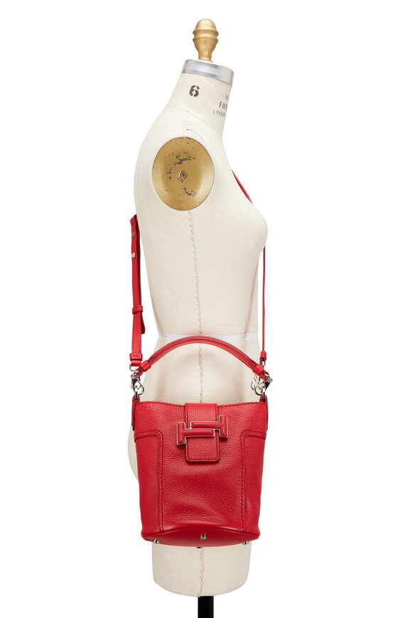 Tod's - Double T Red Leather Small Bucket Crossbody Bag