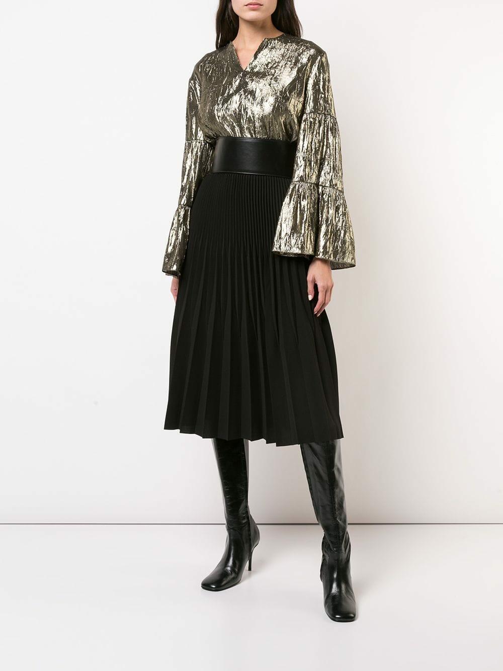 Michael Kors Collection - Gold Lamé Tiered Sleeve Peasant Top