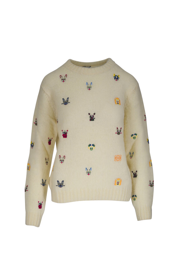 Loewe White Multi Futurist Cat Embroidered Sweater