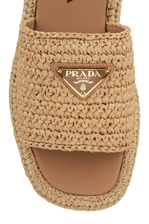 Prada - Natural Raffia Flatform Slide Sandal, 35mm