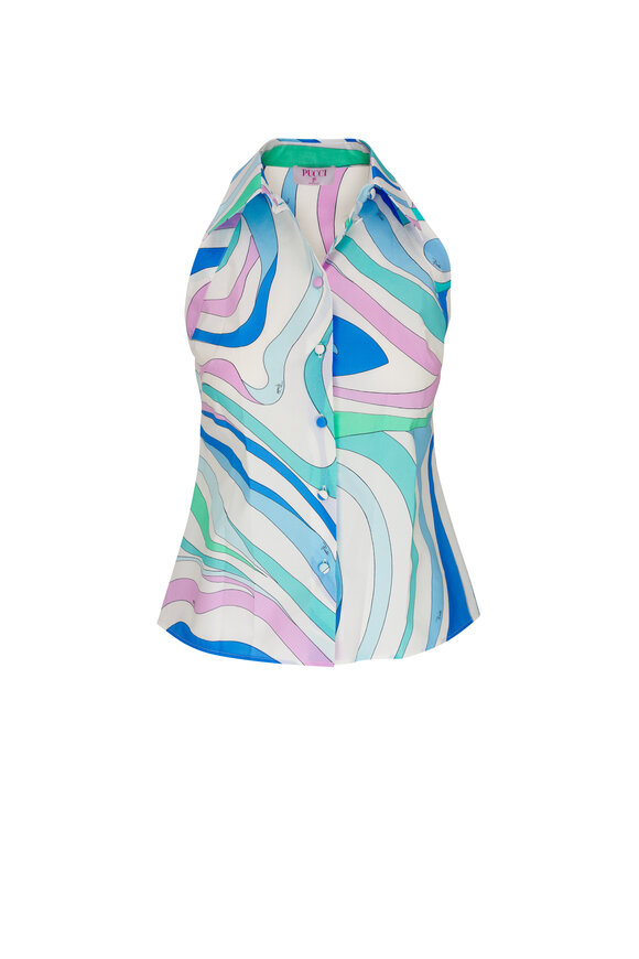 Pucci Marmo Print Sleeveless Poplin Shirt