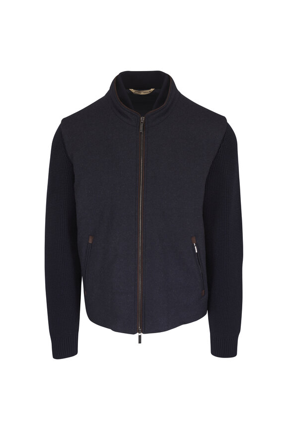 Maurizio Baldassari Brenta Navy Mixed Media Full Zip Jacket - view 1