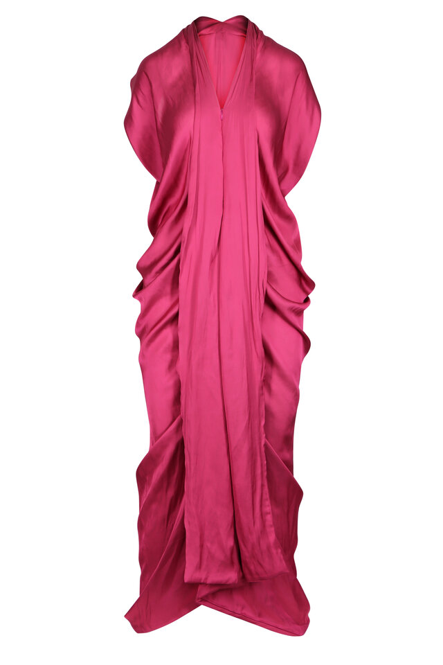 leo lin flamingo dress Leo Lin - Flamingo Silk Linen Dress - Pink/Red