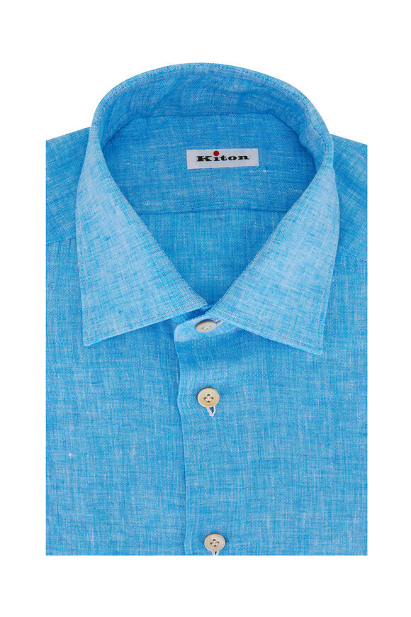 Kiton - Teal Washed Linen Sport Shirt