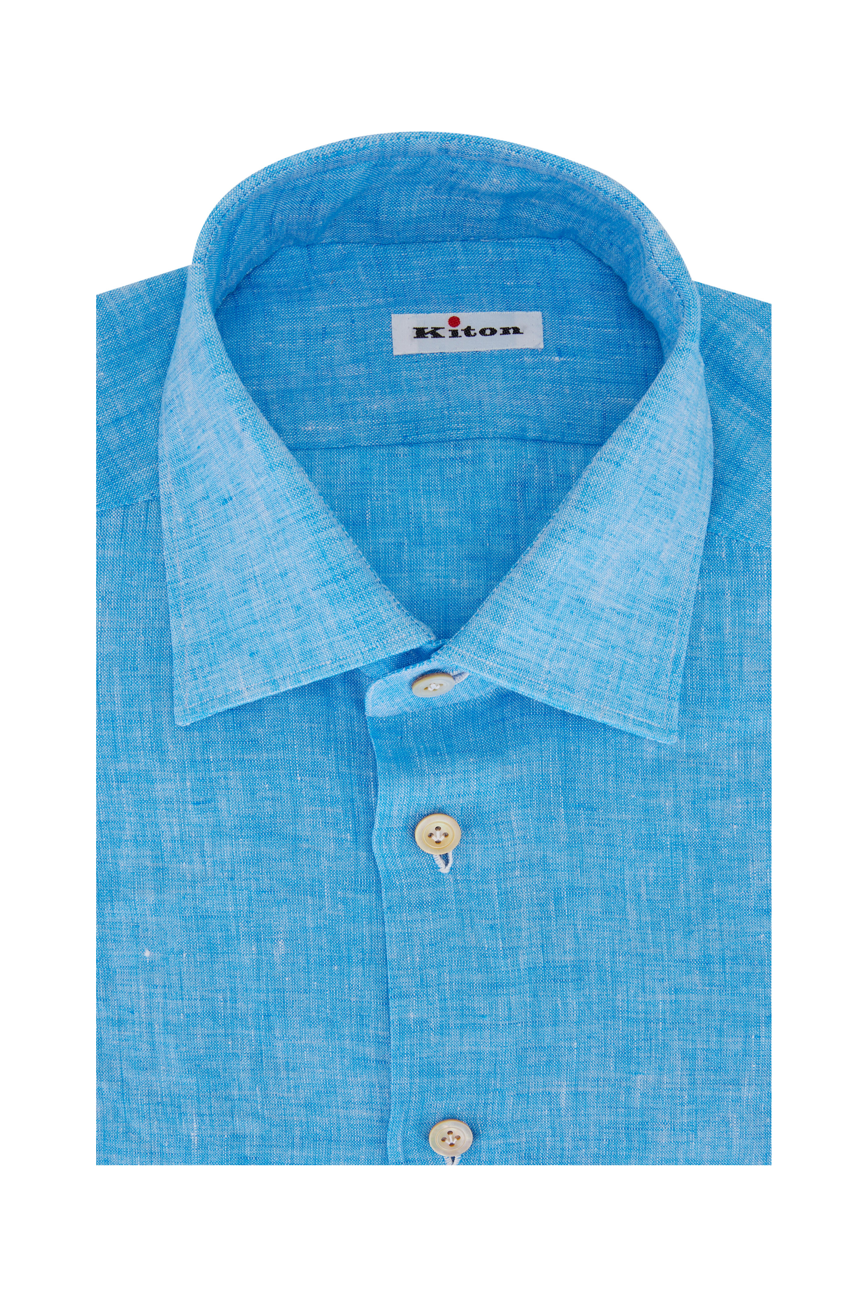 Kiton spread-collar linen shirt - Blue