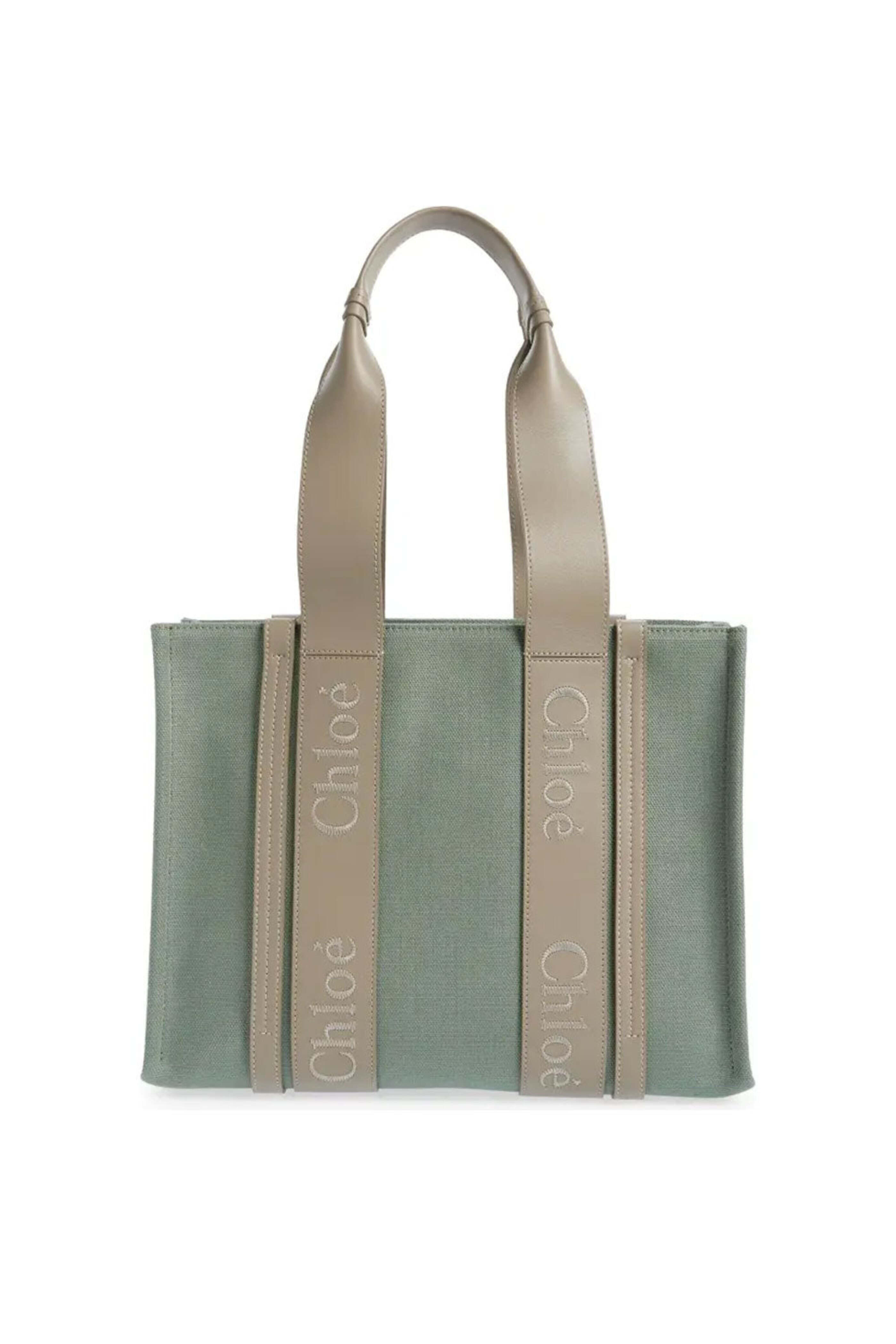 トートバッグ CHLOE Woman Tote bags Green CH25US901P08 38M Chloé - Medium Woody Linen and Leather Tote in Faded Green