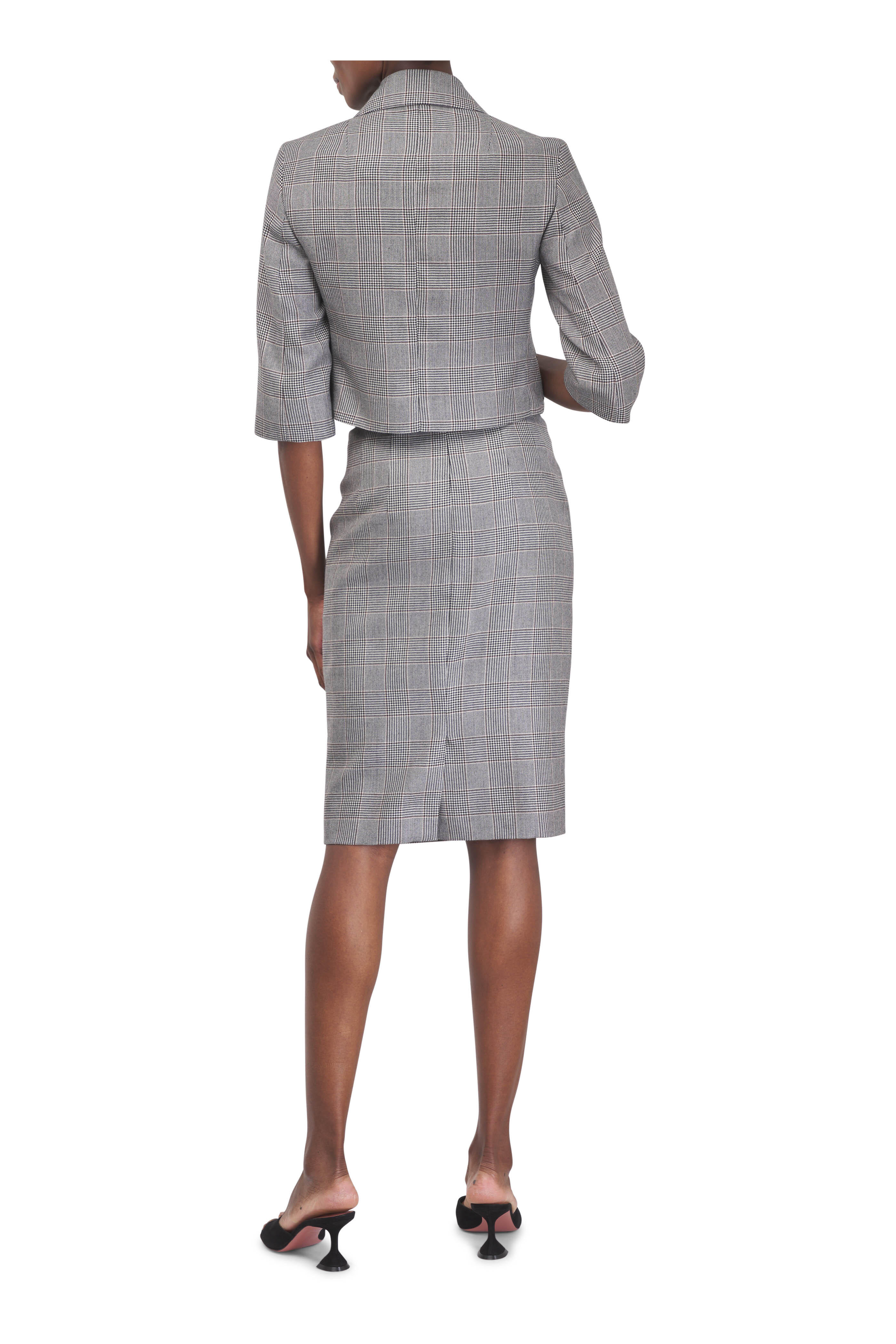 Akris - Black & Terracotta Check Pencil Skirt
