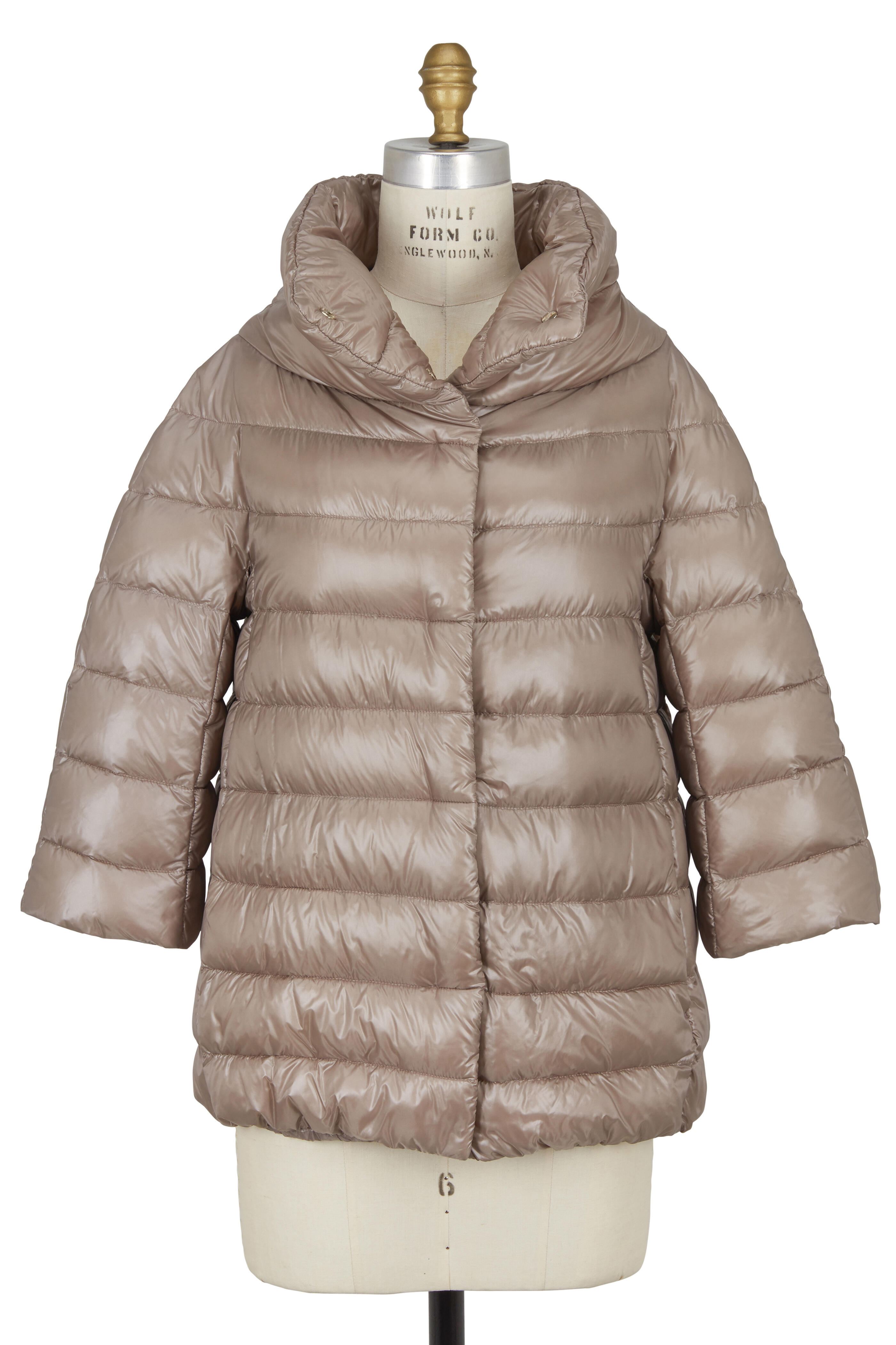 【関税&送料込み】Herno Mini Cape With Jewelled Sleeves Herno - Taupe Three-Quarter Sleeve Puffer Cape | Mitchell Stores