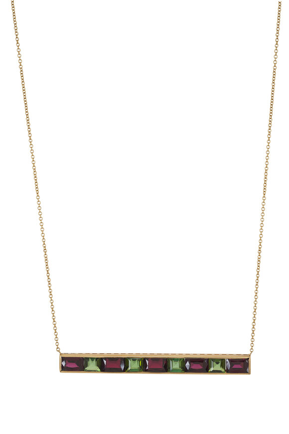 Renee Lewis - Green Tourmaline & Garnet Bar Necklace