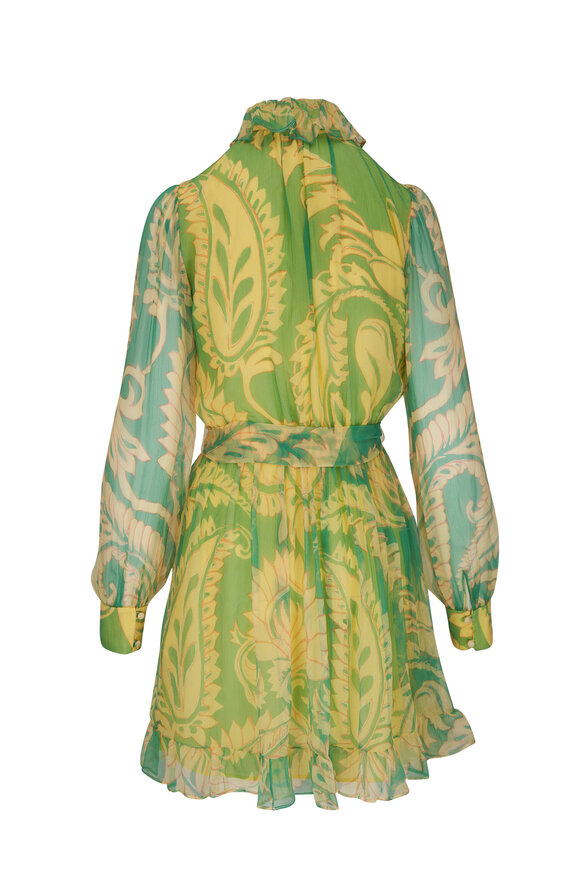 Etro - Green & Yellow Belted Silk Dress 