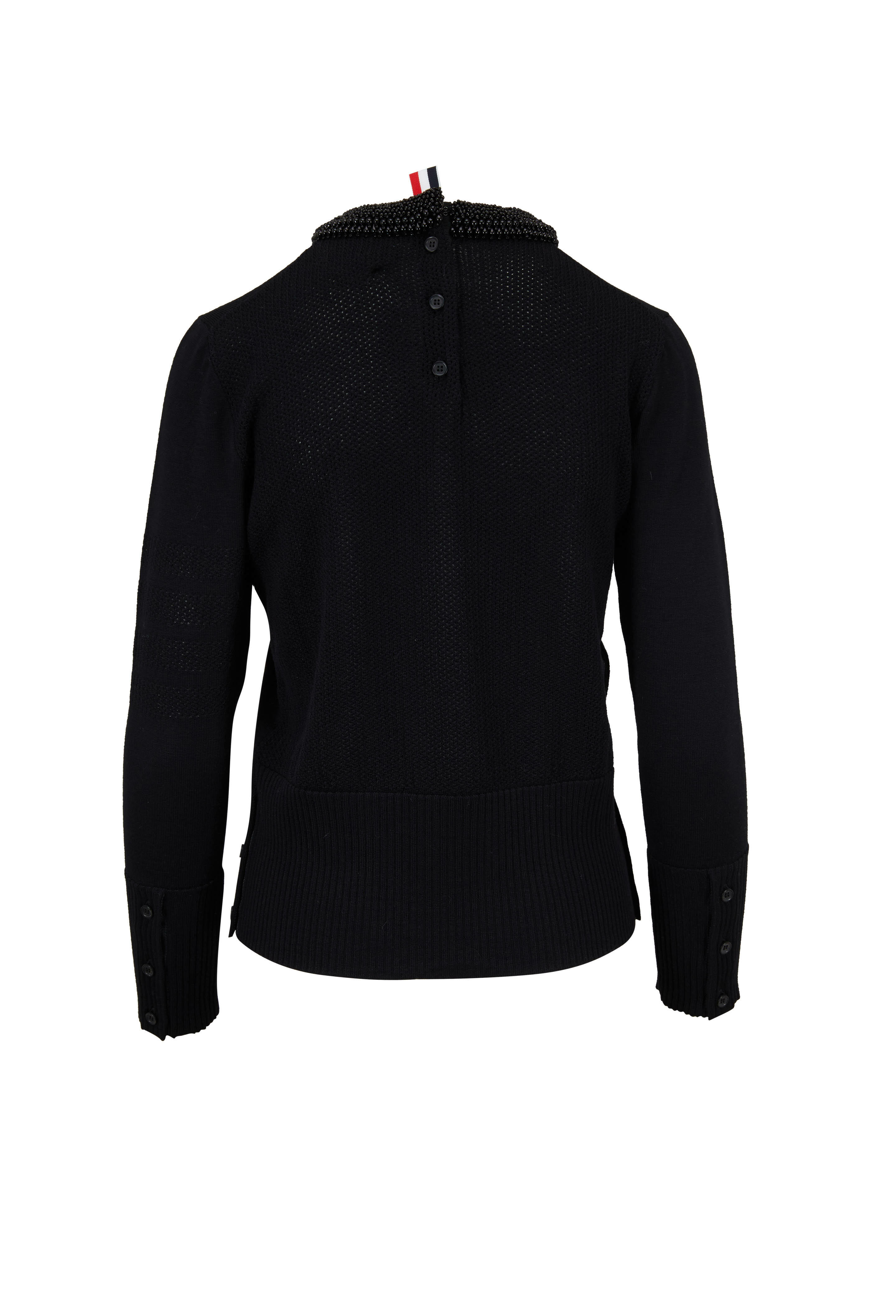 Thom Browne - Black Pearl Trim Crewneck Sweater