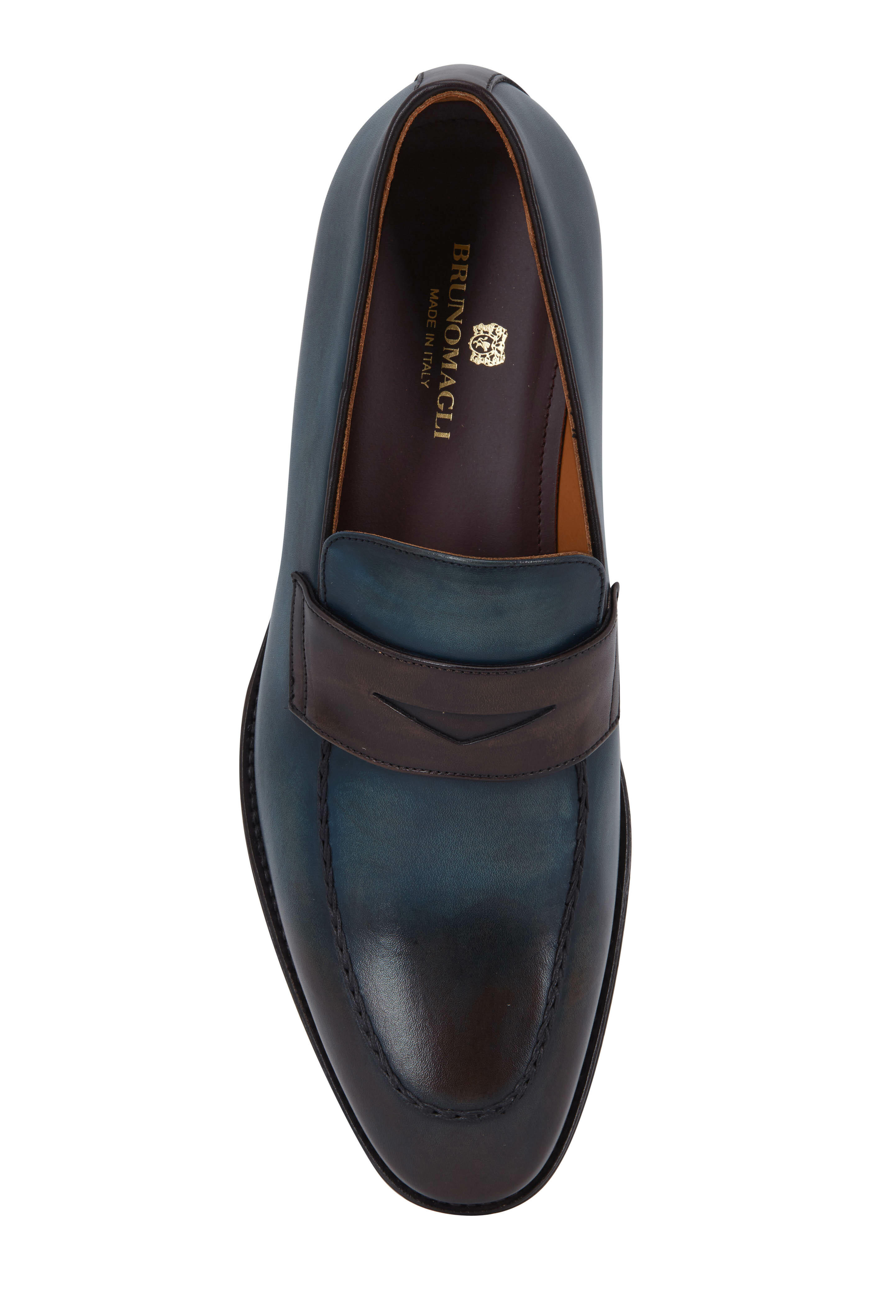 Bruno Magli Fanetta Blue Dark Brown Burnished Leather Loafer