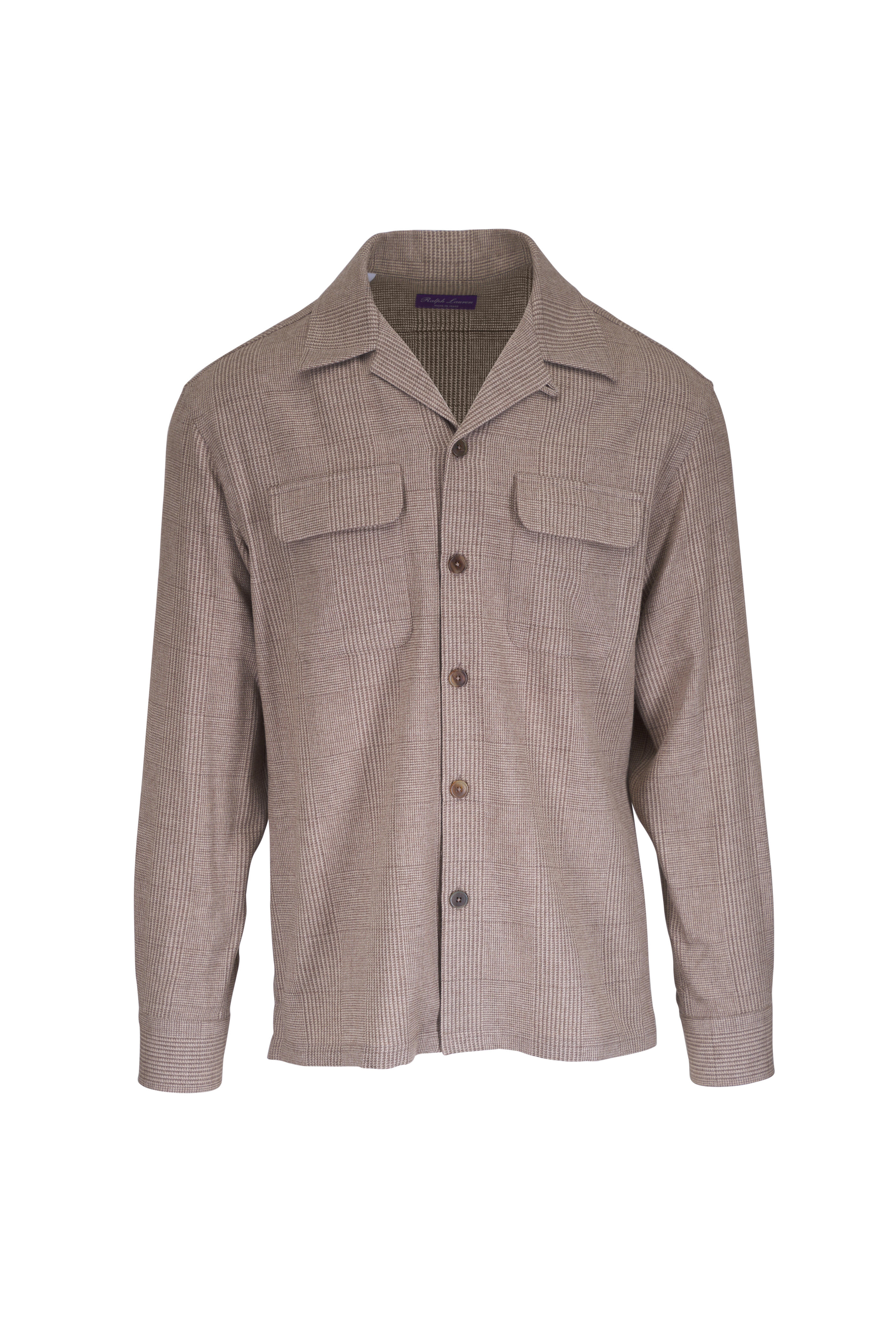 Ralph Lauren Purple Label - Brown Plaid Wool, Silk & Cashmere Sport Shirt