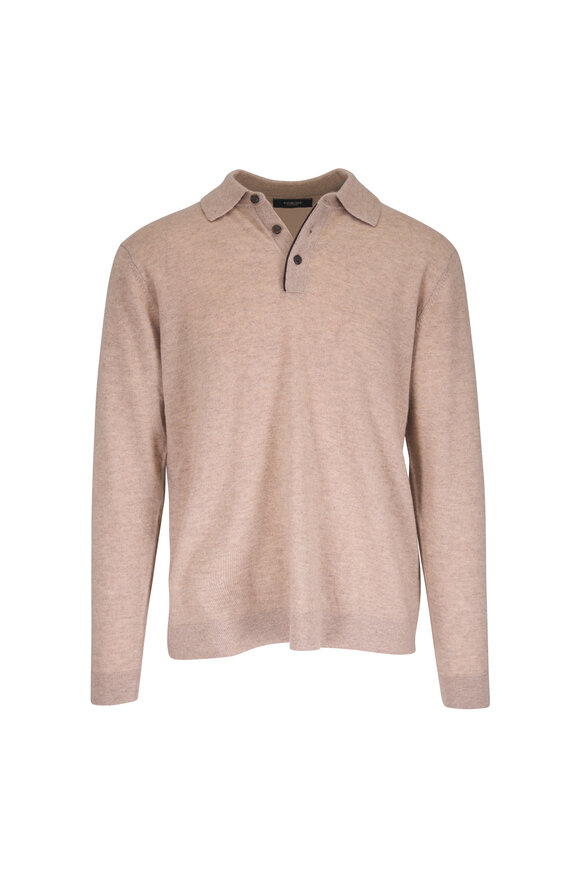 Kinross Sand Cashmere Button Polo - view 1