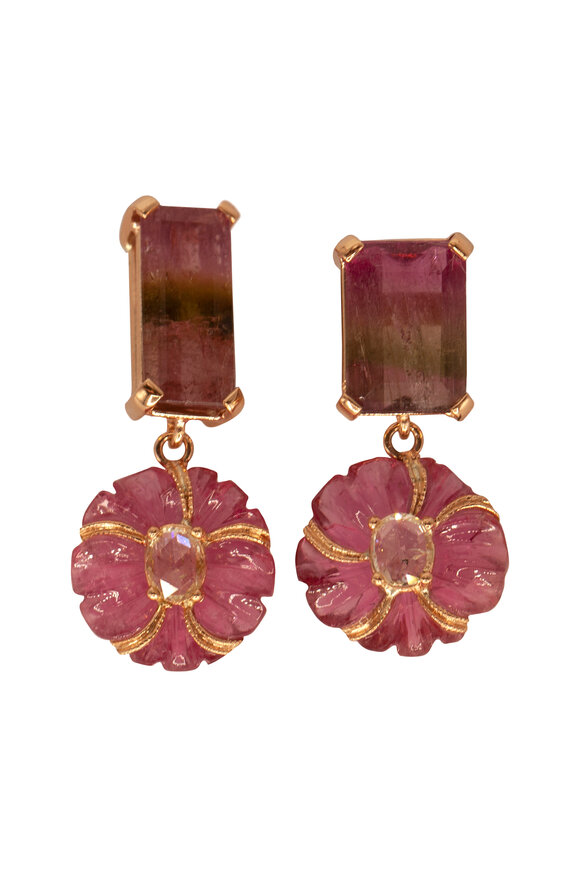 K. Brunini Jewels Pink Tourmaline Flower Earrings - view 1