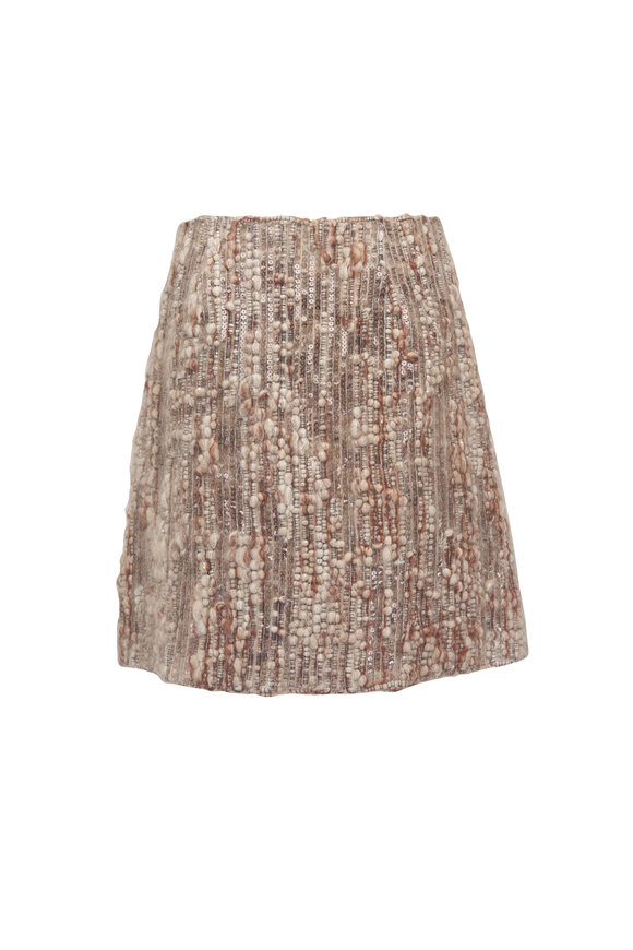 Brunello Cucinelli Beige Diamante Bouclé Tweed Knit Mini Skirt - view 2