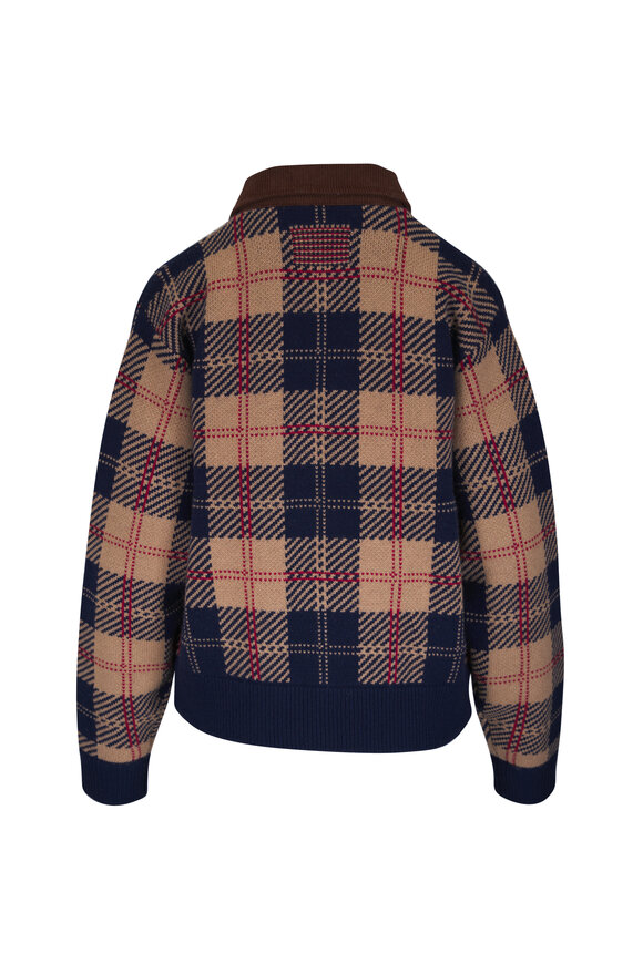 Guest in Residence Camel Tartan Plaid Wool & Cashmere Bomber - view 2
