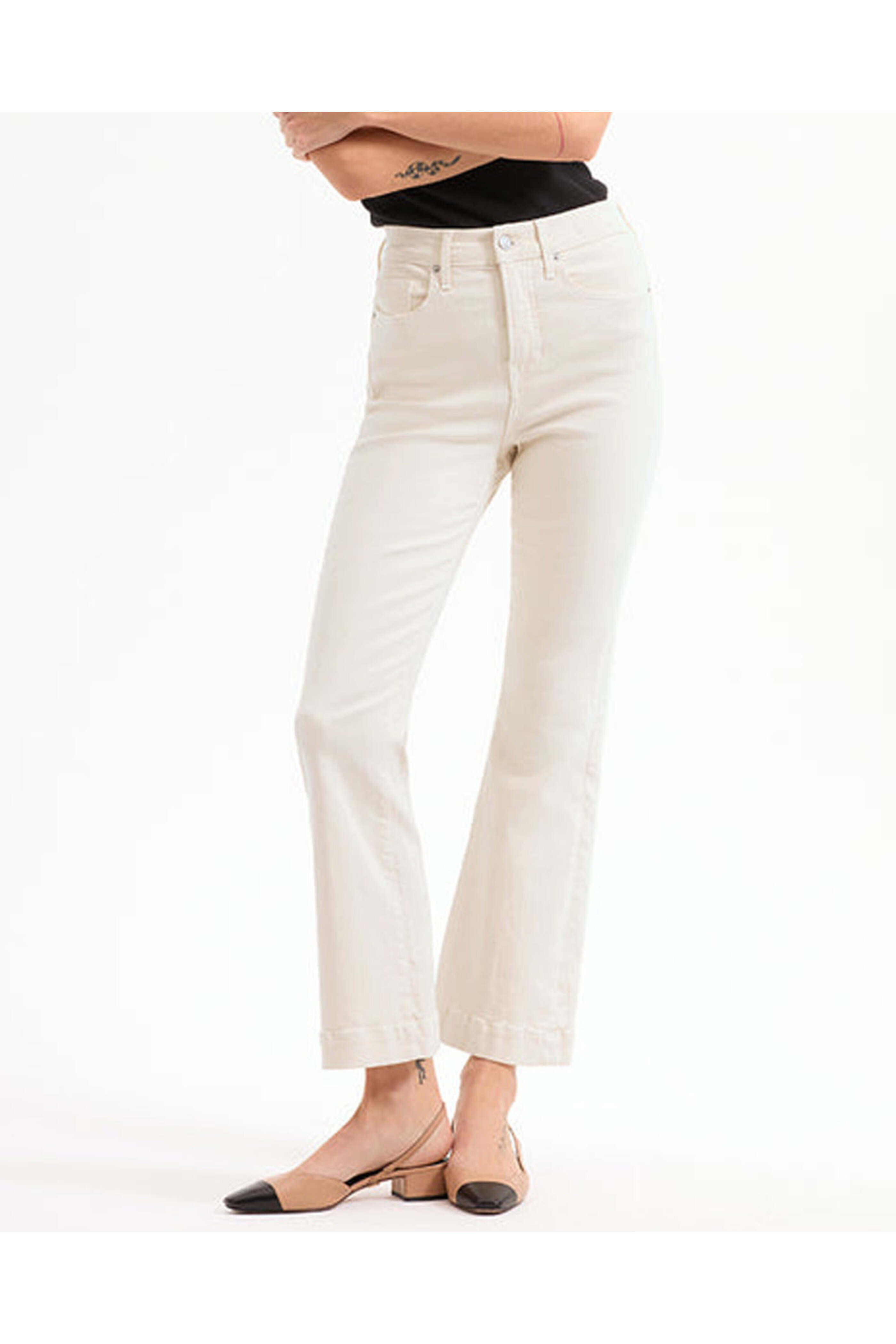 Veronica Beard - Carson Ecru High Rise Ankle Flare Jean