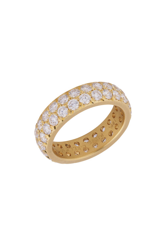 Caroline Ellen 20k Yellow Gold Double Row Pave Diamond Ring