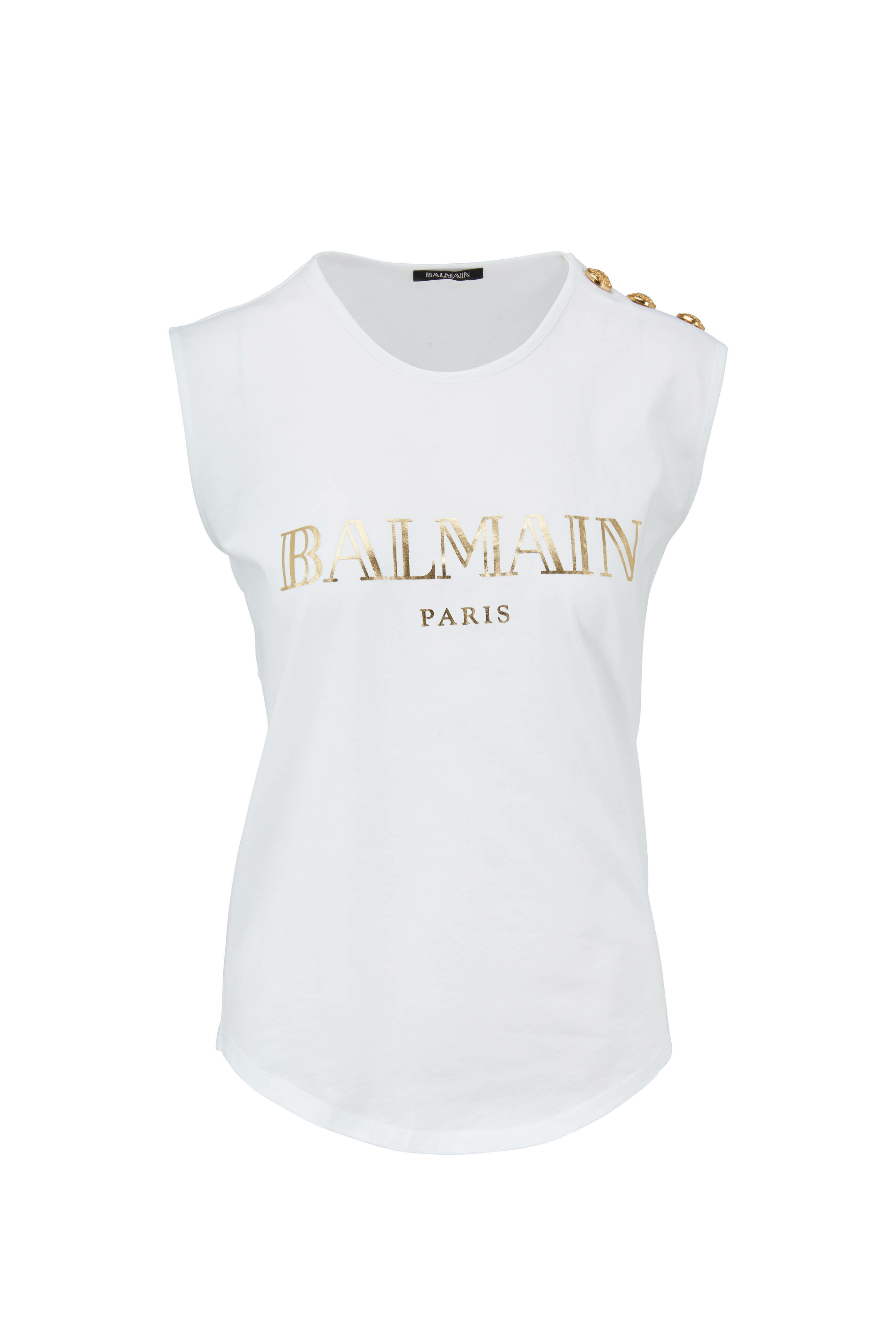 Balmain - White Foil Logo Shoulder Button T-Shirt