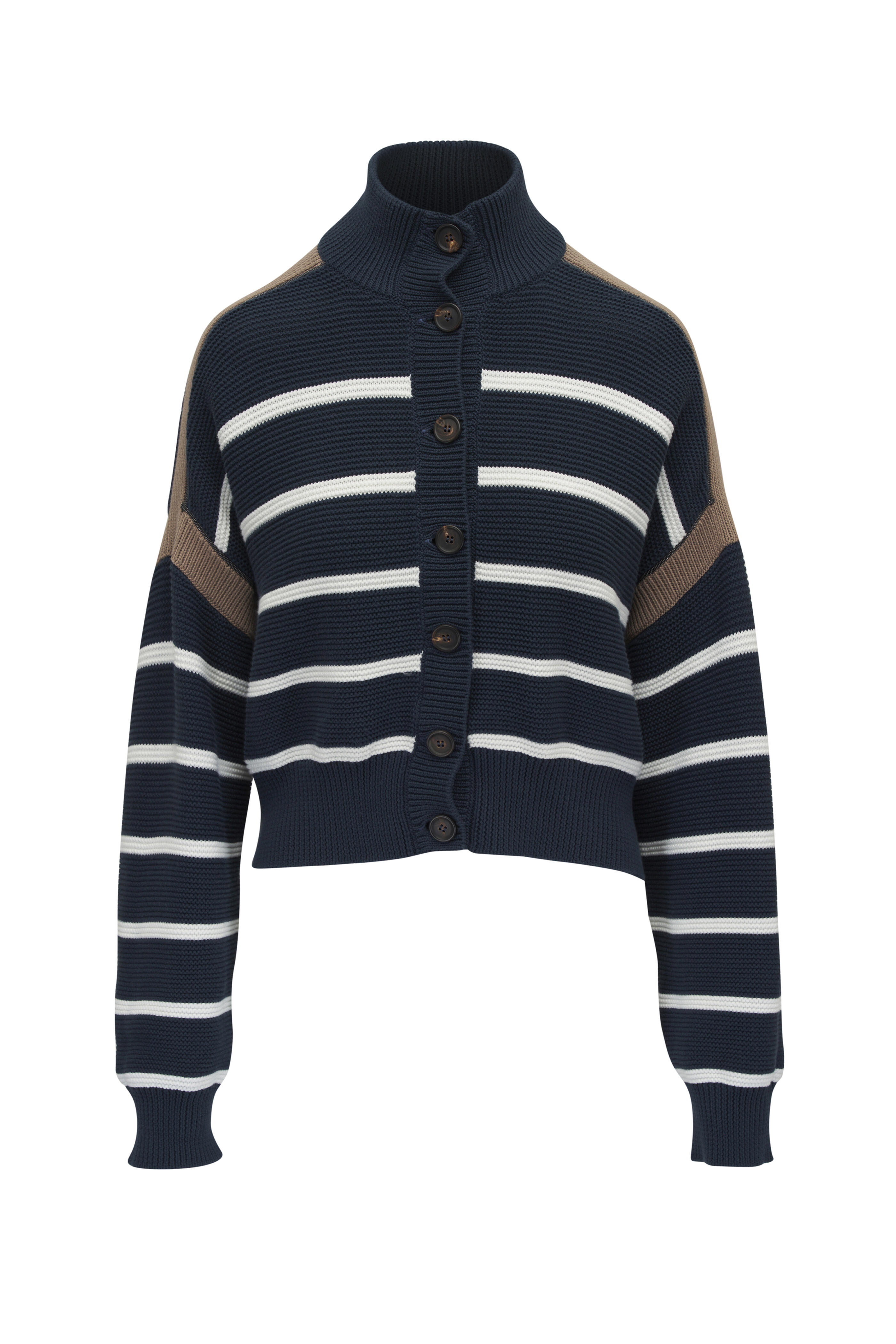 Brunello Cucinelli - Blu Freddo, Panama & Nutshell Stripe Cardigan