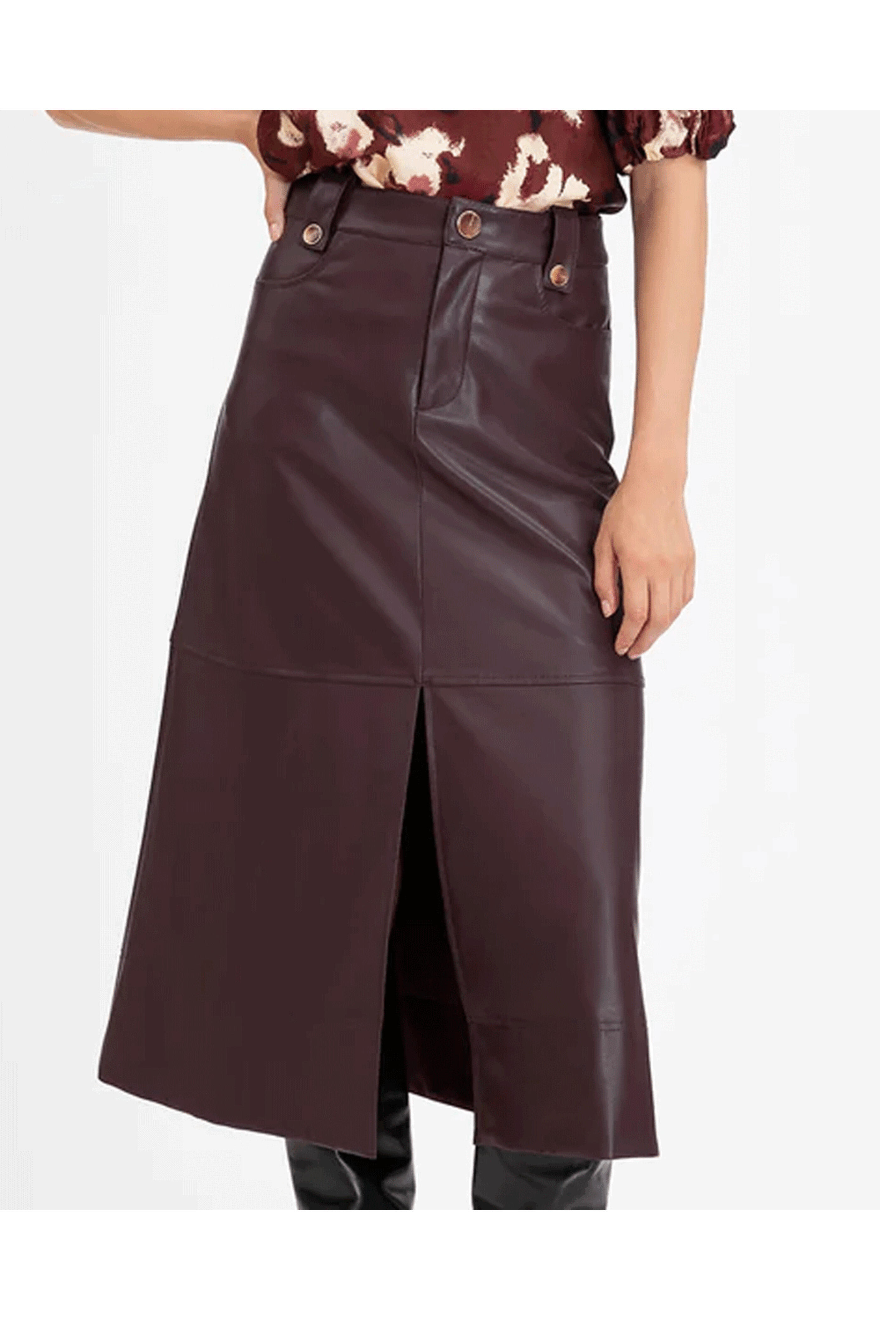 Tanya Taylor - Oxblood Vegan Leather Skirt