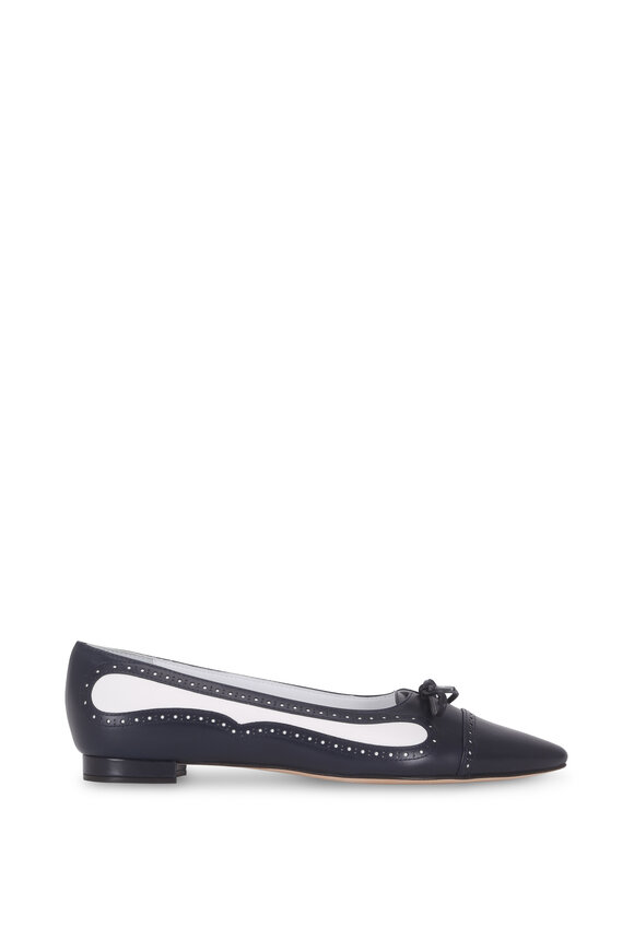 Manolo Blahnik - Boluflat Navy Blue & White Leather Spectator Flat